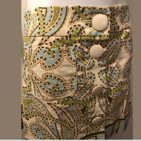J. CREW Trastevere Paisley Skirt Button Front Mini Aqua Blue Green Ivory A-Line - Picture 3 of 5